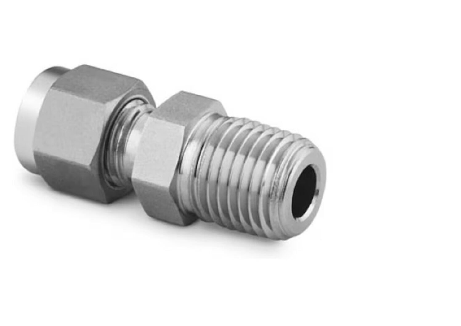 Image-1-pdf.jpg Stainless Steel Swagelok Tube Fitting, Bored-Through Male Connector, 1/16 in. Tube OD x 1/8 in. Male NPT SS-100-1-2BT - Image 1