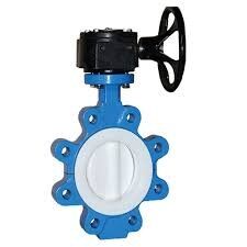 POV 12-inch DN300 PTFE lined butterfly valve with lug type design and worm gear manual operator