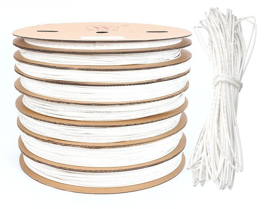 Image of white heat shrink tubing, 3.5mm diameter, 200m roll, shrink ratio 2:1