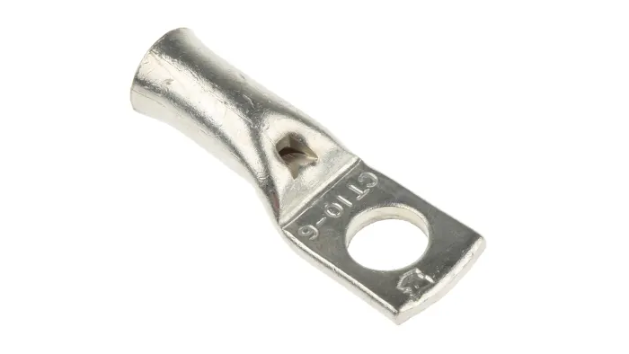 1-Hole Cable Lug for 6 mm² Cable M10 x 40mm Image of 1-hole cable lug suitable for 6 mm² cable with M10 x 40mm bolt hole