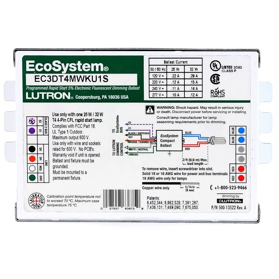 Lutron Programmed Rapid Start Ballast EC3DT4MWKU1S Lutron EC3DT4MWKU1S Programmed Rapid Start Ballast