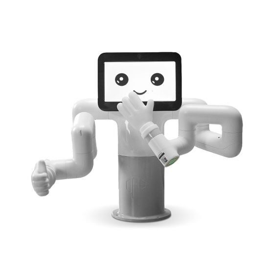 Image of Shenzhen Elephant Robotics myBuddy 280 Pi dual-arm cobot showing 13 DOF and 7-inch display