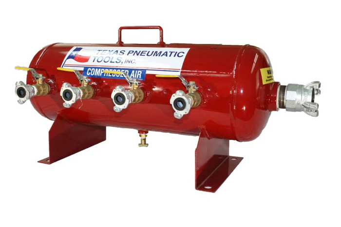Image of Texas Pneumatic Tank Style Manifold, part number TX-2AMF, showing industrial air tank design