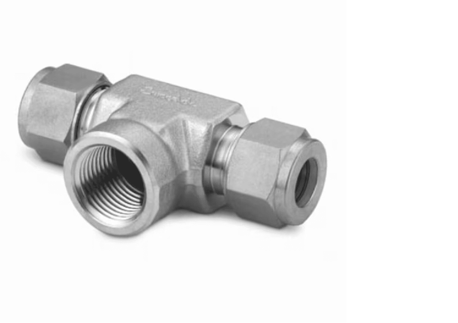 Stainless Steel Swagelok Tube Fitting, Female Branch Tee, 10 mm Tube OD x 10 mm Tube OD x 1/4 in. Female NPT.  SS-10M0-3TTF