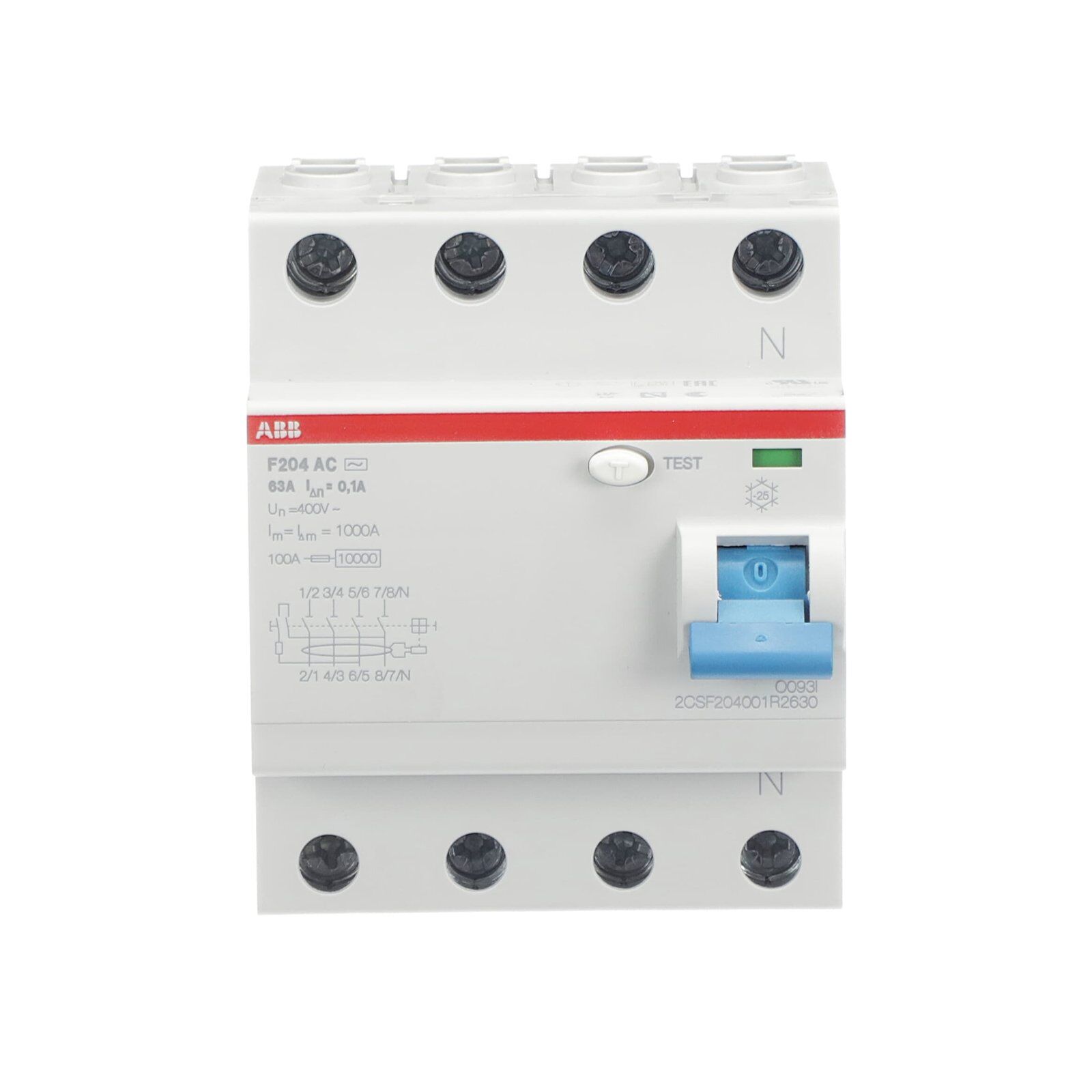 ABB F204 AC-63/0.1 Circuit Breaker ABB 4-pole F204 AC-63/0.1 Circuit Breaker with 63A and 0.1A residual current trip