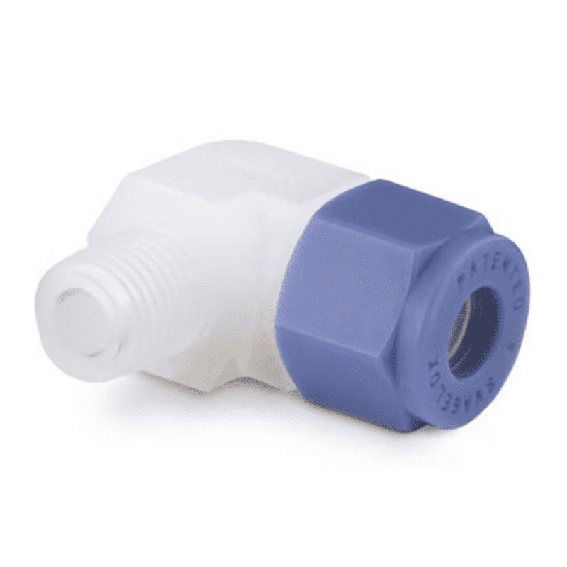 PFA Swagelok Tube Fitting, 90° Male Elbow, 1/4 in. Tube Fitting x 1/4 in. Male NPT PFA-420-2-4 Swagelok