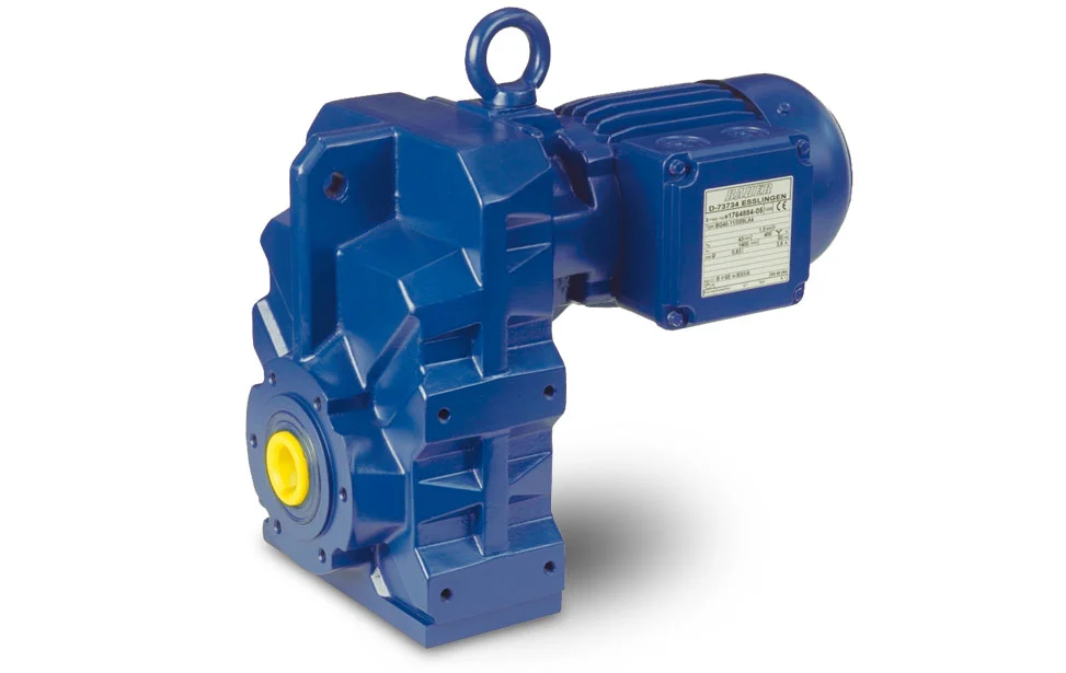 Image of Bauer Geared Motor, part number BF90X-04W/D16MA4-TF/EKS075B6/C2, showing gearbox, motor housing, and brake system