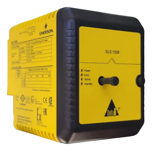 Image of Emerson logic solver module, part number KJ2201X1‑BA1, with built-in I/O and chassis form factor